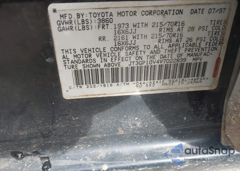 1997 Toyota Rav4 из США, поврежденный, VIN JT3GP10V4V7022839